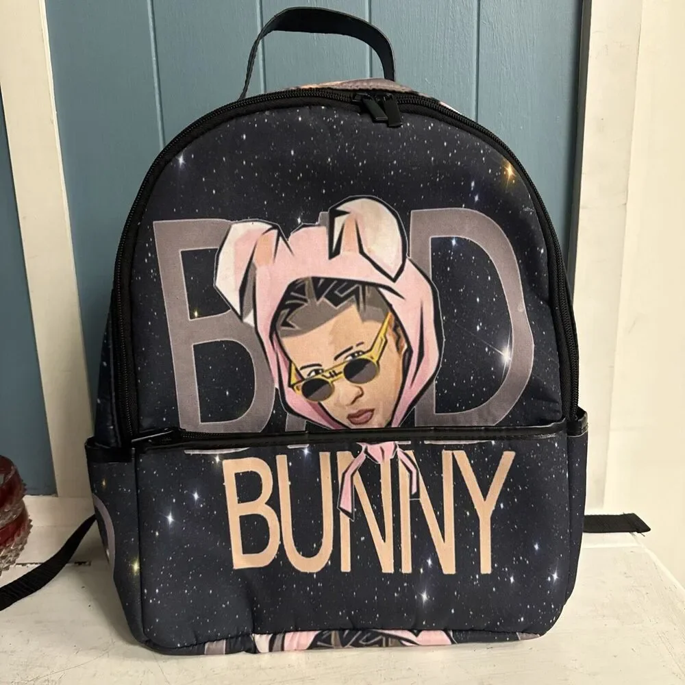 Trendy‎ Cartoon School Backpack Travel Bag BookBag Rapper Bad Bunny Hip Hop